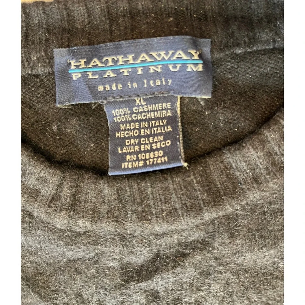 Hathaway‎ Platinum 100% Cashmere V Neck Textured Sweater Italy Mens XL Black